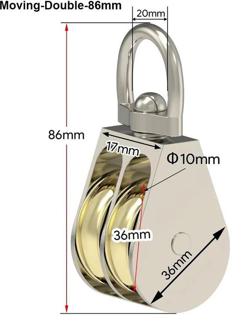 Unulin455 Messenger Umlenkrolle aus Zinklegierung in Silber, 86mm Durchmesser - Bild 1
