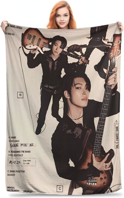 Ateez Kpop Band Flanell Plüschdecke für Kinder und Erwachsene, weiche Überwurfdecke in Weiss und Multicolour, B/B/H: 130 x 170 cm - Bild 1
