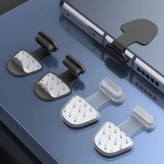 Set aus 3 oder 5 Silikon-Steckern als staubdichter Schutz für iPhone und USB-C Android-Handys sowie Tablets, Schwarz/Transparent - Bild 1