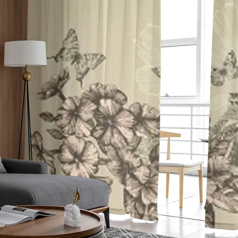 Super Six Transparenter Tüll-Vorhang mit Vintage Eiffelturm und Phlox-Blütenmuster in Beige, Breite: 135 cm, Höhe: 114 cm - Bild 4