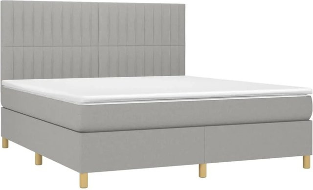 vidaXL Boxspringbett mit Matratze in Hellgrau, Hybridbett mit LED-Unterbettbeleuchtung und USB-Ladeport, B/T: 160 x 200 cm - Bild 1