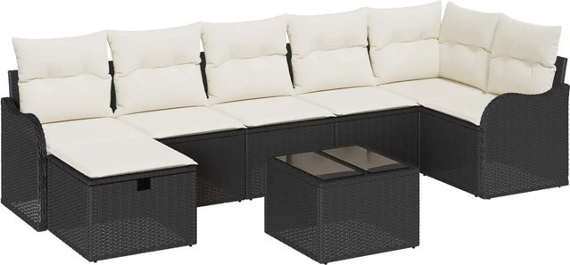 vidaXL 8-tlg. Lounge-Sofa Set aus Poly-Rattan in Schwarz und Beige mit Kissen für Garten und Terrasse - Bild 1