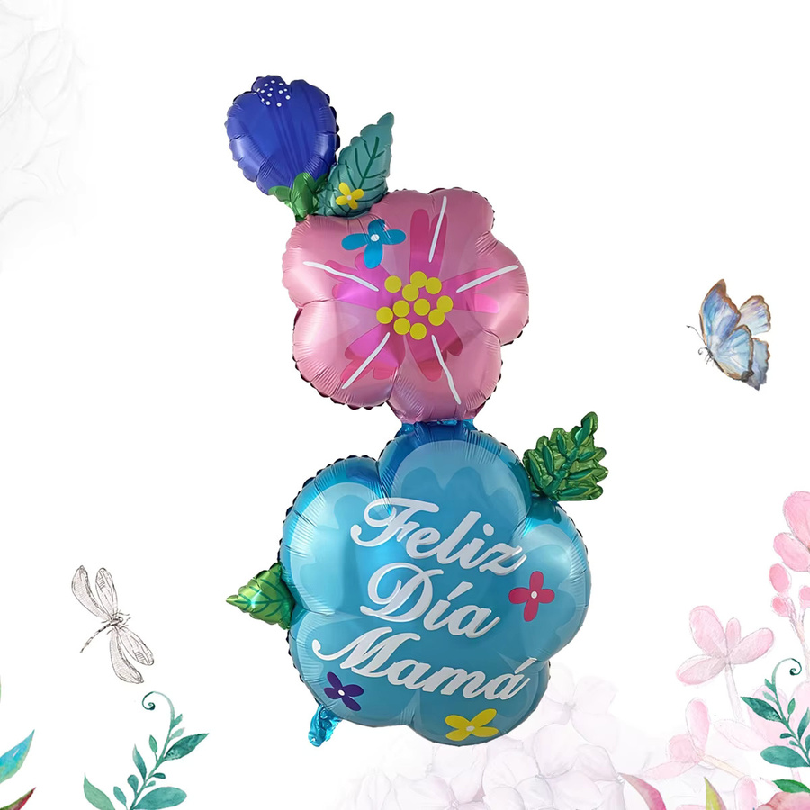 EACH PARTY Folienballon Feliz Dia Mama mit floralem Design zur Muttertagsdekoration - Bild 2