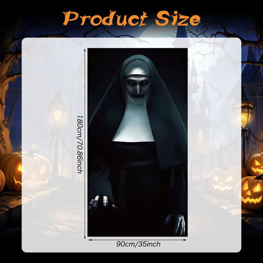 VIKAMA Halloween Türbanner Nonne und Geist als hängender Hintergrund in Schwarz - Bild 2