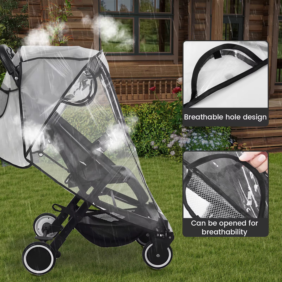 Wasserdichte Kinderwagen Regen Abdeckung aus transparentem EVA mit Belüftungslöchern und Doppel-Reißverschluss - Bild 4