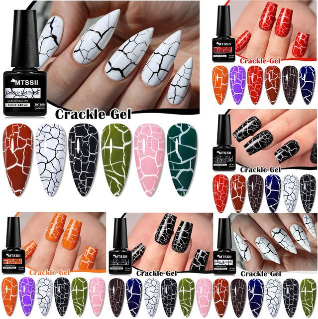 Mtssii Crackle Gel Nagellack Set, 6-teilig, glänzend, abziehbar - Bild 1