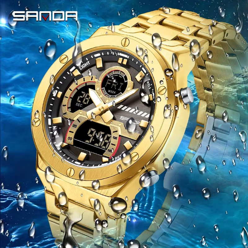 SANDA Armbanduhr, Quarz, Edelstahl, Analog-Digital, Schwarz, Herren - Bild 3