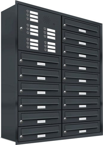 AL Briefkasten für 15 Parteien, Einbau-Briefkastensystem, grau, B/H/T: 80,6 x 107,5 x 27,5 cm - Bild 1