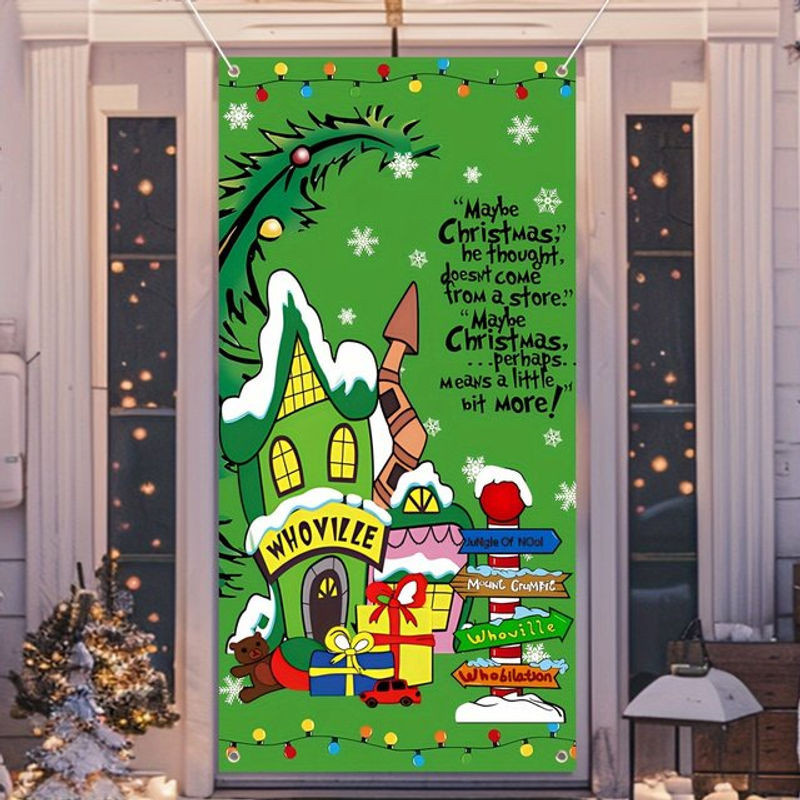 Weihnachtliche Türabdeckung Whoville in Grün als hängendes Banner für deine Weihnachtsdekoration - Bild 1
