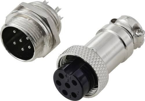 TRU Components GX16 Rundsteckverbinder Set mit Stecker und Buchsenkontakt, 6-polig, Farbe: Silber - Bild 1