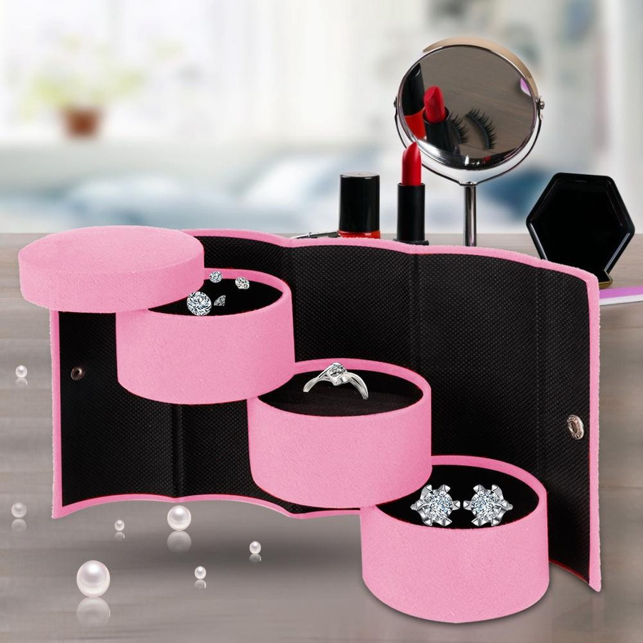KONNWEI Schmuckaufbewahrungsbox, zylindrischer Organizer aus Wildledersamt, Rosa - Bild 4