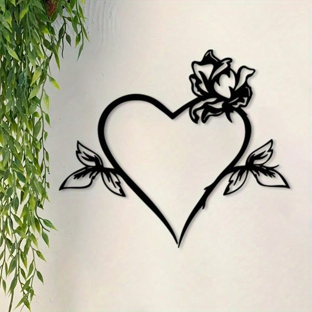 CIFBUY Vintage Wandkunst aus rostfreiem Metall mit Herz- und Blumen-Design in Schwarz - Bild 1