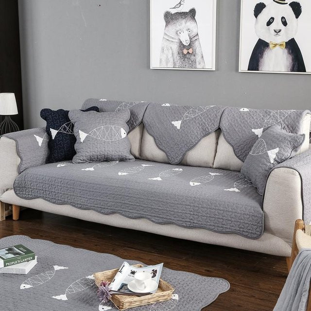 Besticktes Fisch Sofakissen aus gewaschener Baumwolle von Super Six, Farbe: Grau, B/T/H: 70 x 70 x 0 cm - Bild 1