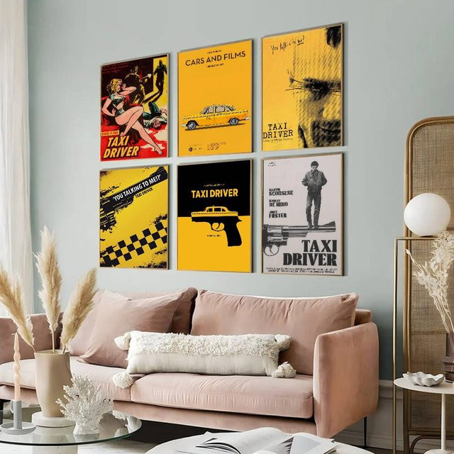 Taxi Driver Retro Whitepaper-Poster als wasserfester Papieraufkleber in Weiß für ästhetische Wandgestaltung - Bild 1