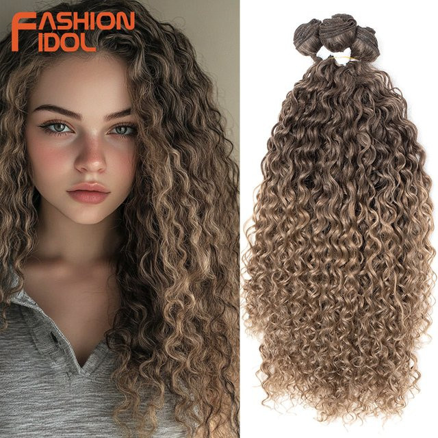 FASHION IDOL Deep Wave Synthetisches Haar, Ombre Braun, Haarverlängerungen - Bild 1