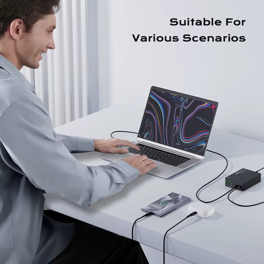ASOMETECH 220W GaN Desktop-Ladegerät mit 6 Anschlüssen, PD 100W USB-C und QC 3.0 Schnellladestation für iPhone, Tablet, MacBook und Samsung Laptop - Bild 6
