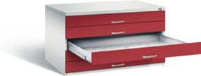 C+P Flachablageschrank Serie 7100_7200 in Rubinrot und Lichtgrau, H: 76 cm, B: 135 cm, T: 96 cm - Bild 1