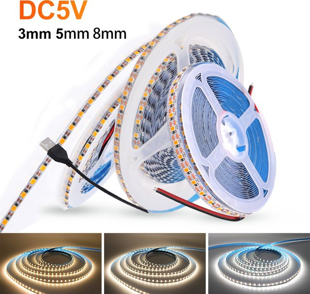 XUNATA USB-LED-Streifen SMD 2835 mit 120 LEDs/m in Warmweiß, flexibler selbstklebender Lichtstreifen für die Raumdekoration - Bild 1