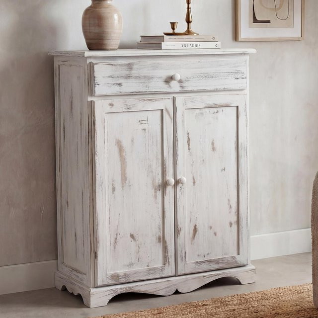 MCW Kommode im Shabby-Look aus Paulowniaholz, Weiß, B/H/T: 78 x 66 x 33 cm - Bild 1