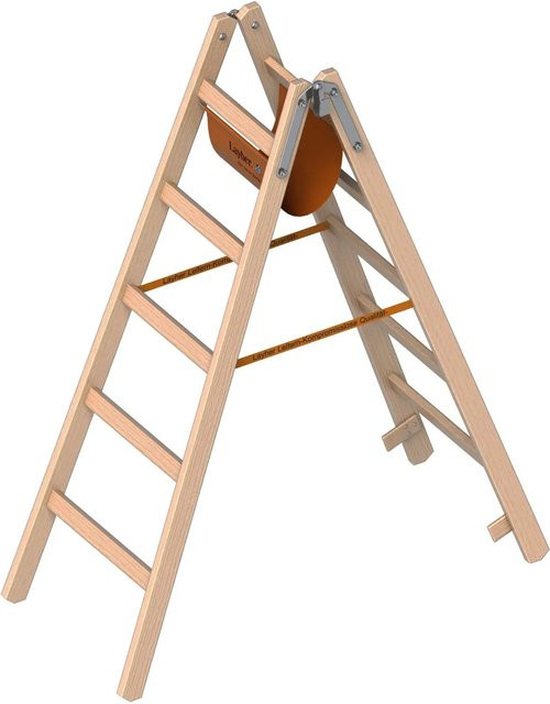 Layher Holzstehleiter 1053 mit Trage nach Ö-Norm Z1501, 2x5 Sprossen - Bild 1