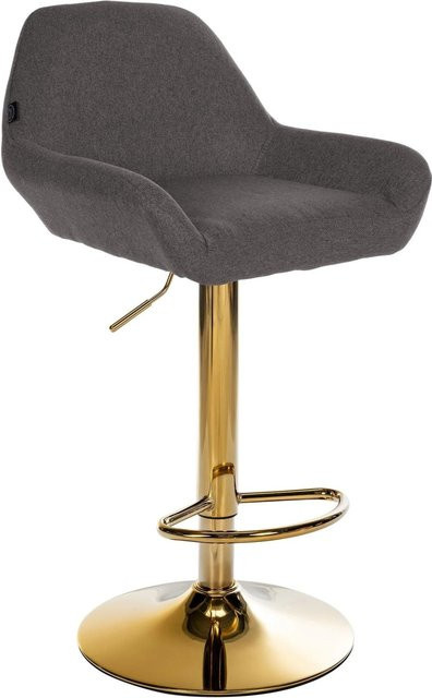 DELUKE Barhocker BIKEL Barstuhl aus Stoff in Dunkelgrau mit Gold-Elementen, höhenverstellbar, drehbar mit Lehne, B/T/H: 51 x 52 x 89 cm - Bild 1