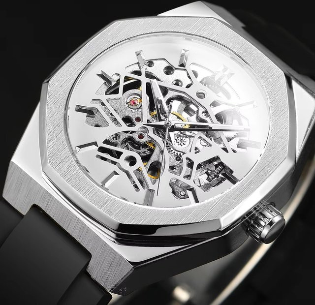 FORSINING Armbanduhr Automatik, Edelstahl, Silikon, Schwarz, Herren - Bild 1