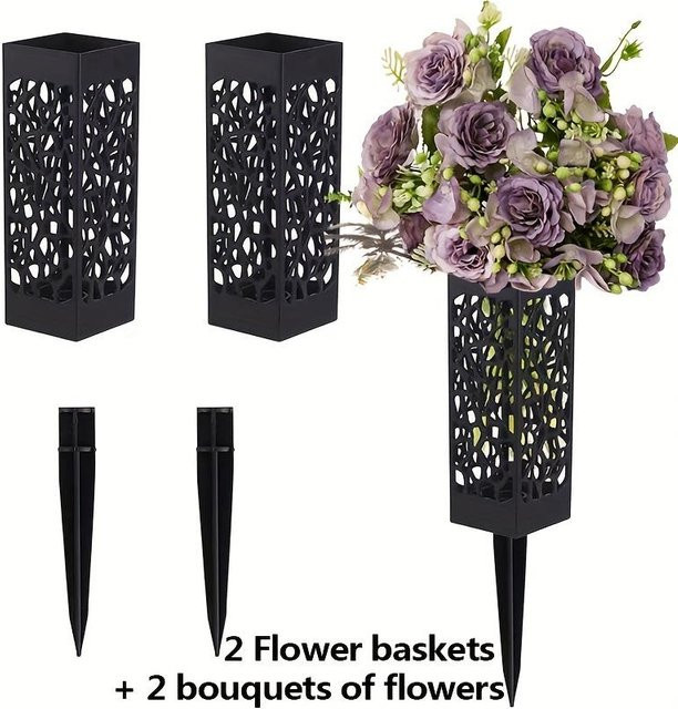 SZ-Damai Set aus 2 künstlichen Blumensträußen und 2 Blumenkörben für den Friedhof mit 30 bunten Pfingstrosen und Hortensien aus Kunststoff - Bild 1