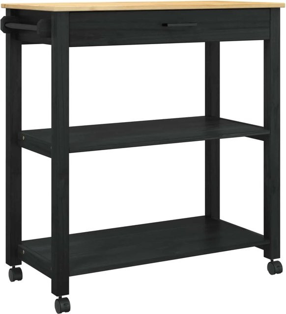 vidaXL Küchentrolley MONZA aus Massivholz Kiefer in Schwarz, B: 84 cm, T: 40 cm, H: 88,5 cm - Bild 1