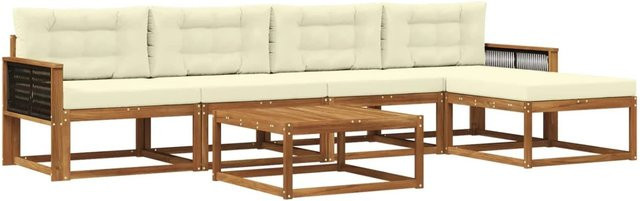 vidaXL Outdoor-Sofagarnitur aus Akazienholz mit 6 Kissen in Beige und Natur im modernen Latten-Design - Bild 1