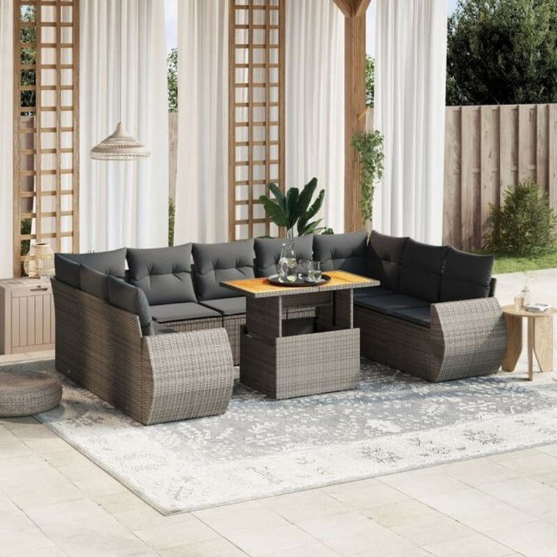 10-teilige moderne Garten-Sofagarnitur aus Poly-Rattan mit Kissen in Grau von vidaxl - Bild 1