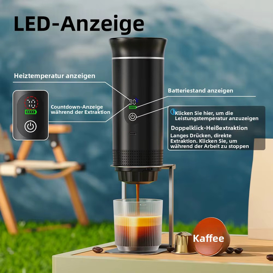 DENOKIN Tragbare 3-in-1 Espresso-Kaffeemaschine mit Digitalanzeige für Auto und Camping, Farbe: Schwarz - Bild 4