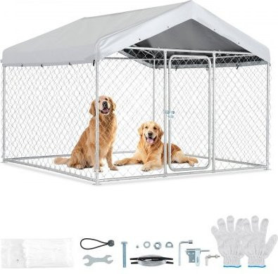 VEVOR Hundezwinger mit UV-beständigem und wasserdichtem Dach, Robuster Hundeauslauf für große Hunde, Farbe: Silber/Grau, B/T/H: 200 x 200 x 160 cm