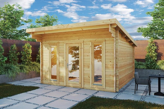 Holz-Gartenhaus Aruba als modernes Gartenbüro mit Pultdach, Maße: 4 x 4 m - Bild 1
