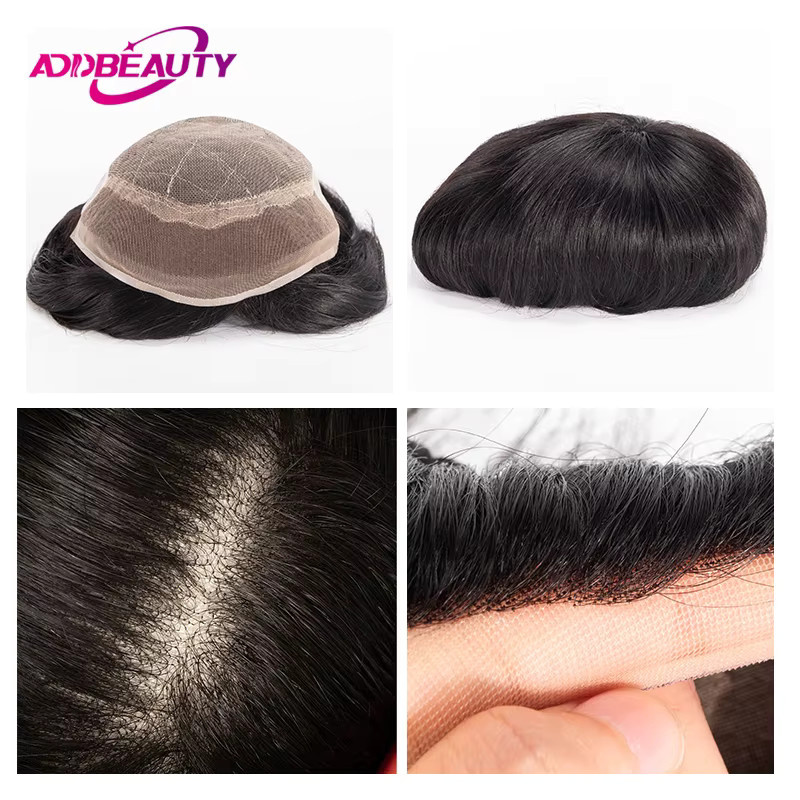 Addbeauty Herren-Toupet aus Echthaar, Schweizer Spitzen-Haarprothese - Bild 4