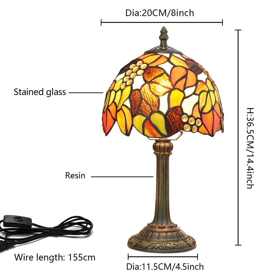 Vintage Tischlampe im Art Nouveau Stil aus Glas und Metall, mehrfarbig mit Bronze, Breite: 20,3 cm, Höhe: 36,5 cm - Bild 2