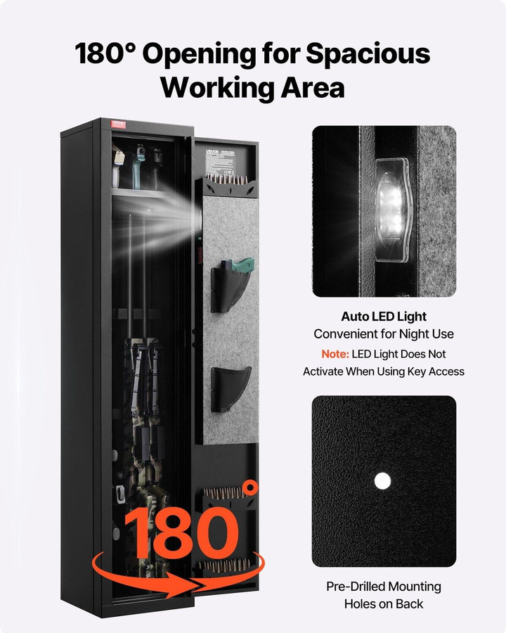 Buying Solutions, MB Waffenschrank aus kaltgewalztem Stahl in Schwarz mit Fingerabdrucksensor, digitalem Tastenfeld, LED-Beleuchtung und internen Regalen - Bild 4