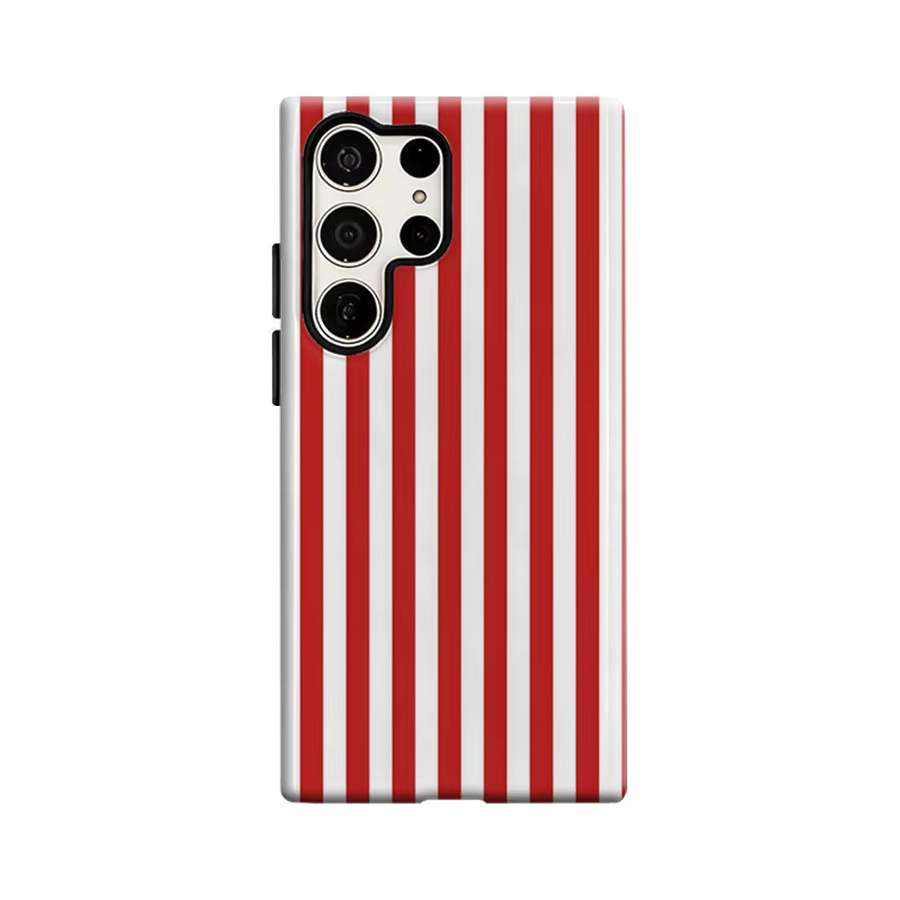 Stoßfeste Doppelschicht Handyhülle für Samsung Galaxy S25 Ultra, S24 und S23 Ultra Plus in Rot-Weiß Gestreift - Bild 6