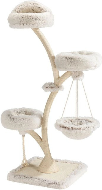 Fudajo Designer Kratzbaum mit Hängeliege in Cremebeige aus Polywood und Stahlrohr - Bild 1