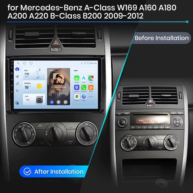 Junsun Wireless CarPlay und Android Auto Autoradio für Mercedes-Benz A-Klasse W169 und B-Klasse W245 (2008-2012) in Schwarz mit GPS, Wi-Fi und Bluetooth - Bild 2