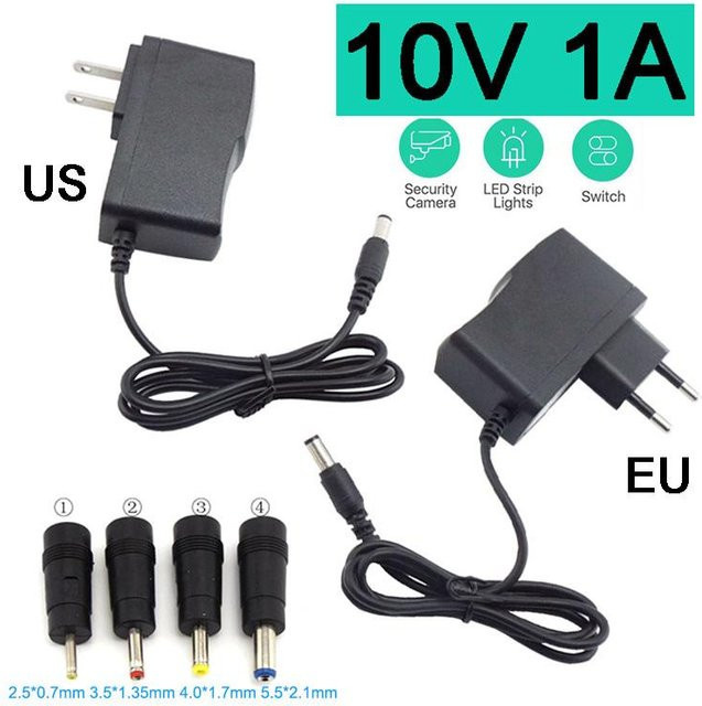 QH1 Netzteil Ladegerät 10V 1A mit US-Stecker und verschiedenen DC-Adaptern, Schwarz - Bild 1