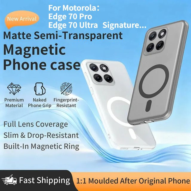 Transparente matte magnetische Schutzhülle für Motorola Signature Edge70 Fusion, Ultra und Pro, weiche und sturzsichere kabellose Ladehülle in Schwarz - Bild 1
