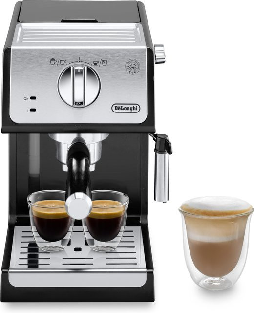 DeLonghi Siebträger-Espressomaschine ECP 33.21 in Schwarz aus Edelstahl für gemahlenen Kaffee und ESE-Pods - Bild 1