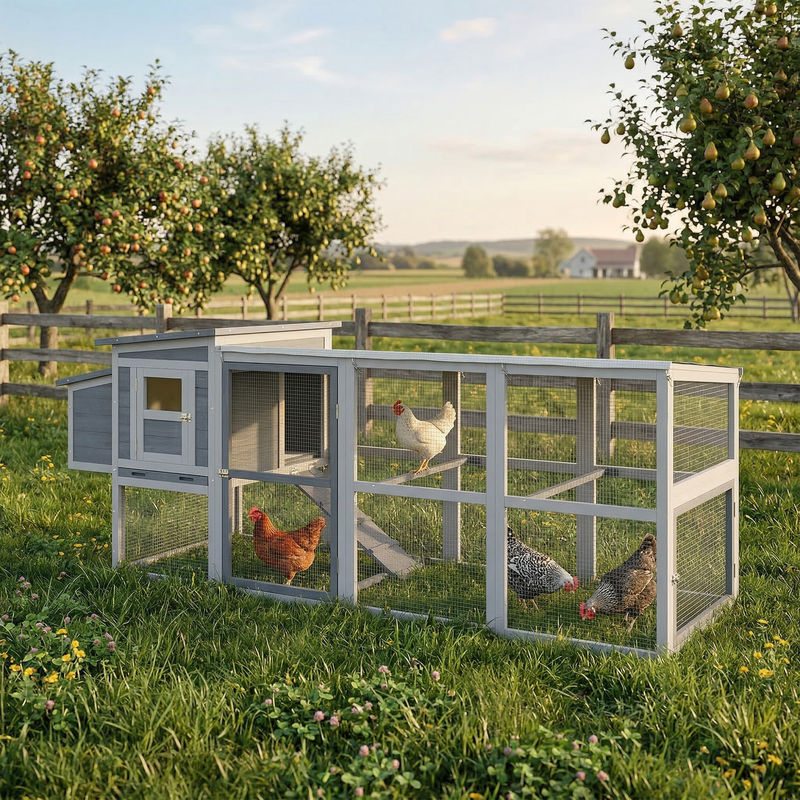 PawHut Hühnerstall Hühnerhaus für 3-4 Hühner aus Holz in Grau mit Auslauf, Nistkasten, Asphaltdach und Oxford-Abdeckung, B/T/H: 264 x 82 x 89 cm - Bild 2