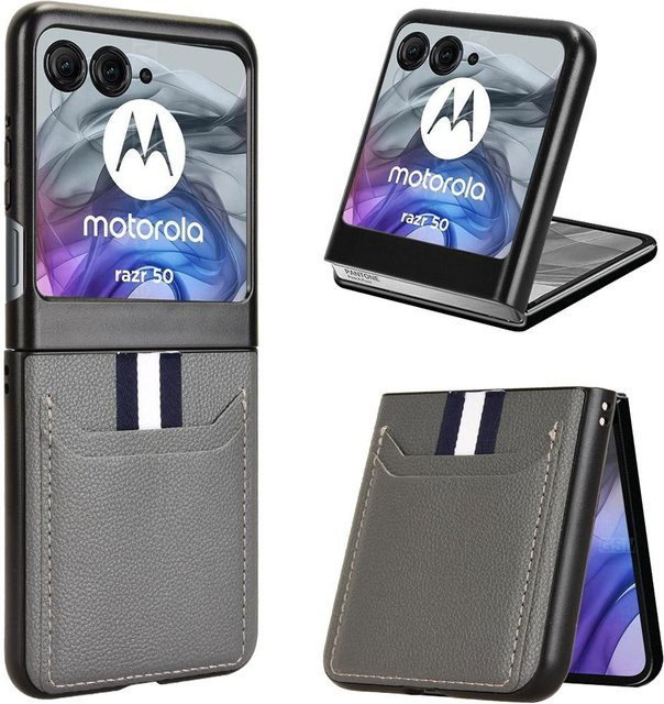 PU-Lederhülle mit Kartenfächern für Motorola Razr 50 Ultra, Razr 40 Ultra und Moto Razr+ Plus in Grau - Bild 1