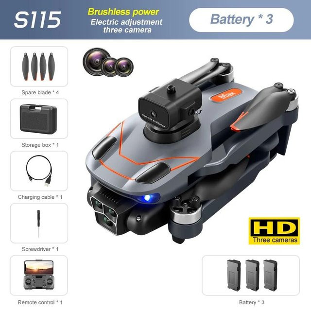 LYZRC S115 RC Drone 8K Profi-Quadcopter mit Drei-Kamera-System, Hindernisvermeidung und bürstenlosen Motoren, faltbar, Schwarz - Bild 1