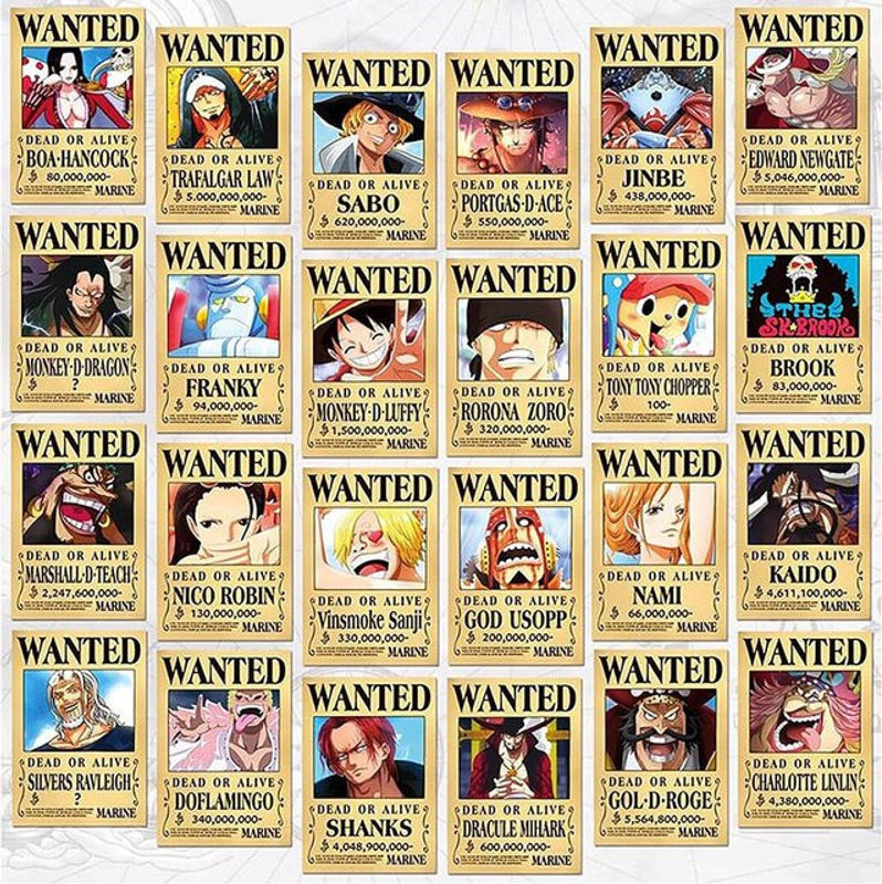 24 Stück One Piece Piraten Poster Set, Vintage Motiv, mehrfarbig, Papier, B: 14,3 cm, H: 21 cm - Bild 1