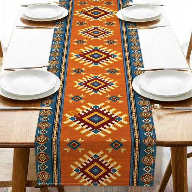 JMG Household Supplies Tischläufer aus Leinen mit geometrischem Ethno-Design in Multicolour, B/L: 150 x 33 cm - Bild 1