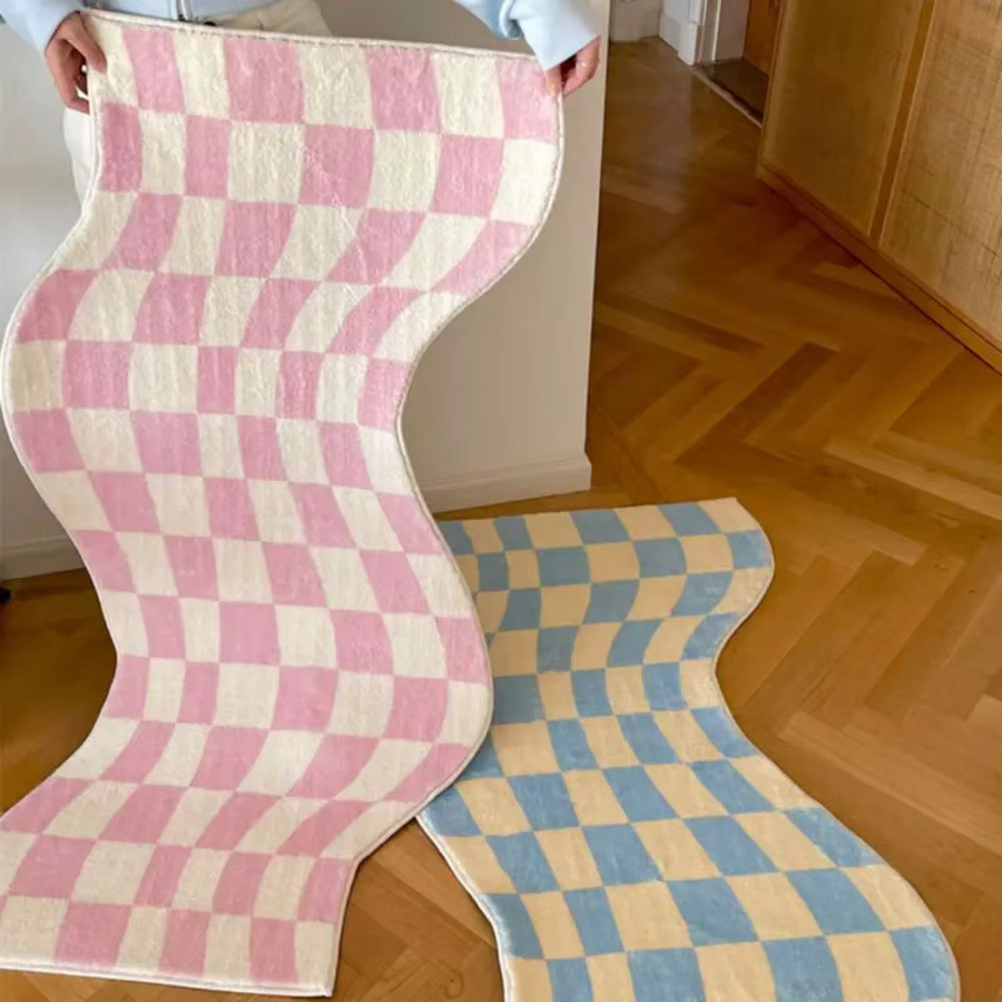 VIKAMA Unregelmäßiger karierter Teppich für Wohnzimmer und Schlafzimmer, weiche Bodenmatte in modernem Design, Breite: 140 cm, Tiefe: 55 cm, Höhe: 1 cm - Bild 1