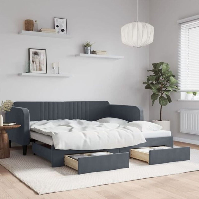 Ausziehbares Funktionsbett vidaxl aus Samt und Metall mit Schubladen in Anthrazit, B/T/H: 90 x 190 cm - Bild 1