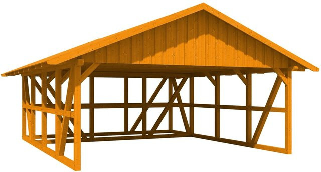 Skan Holz Carport Schwarzwald aus Fichtenholz mit Dachschalung und Abstellraum in Eiche Hell, B: 772 cm, T: 684 cm - Bild 1